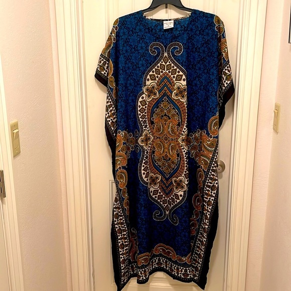 gold coast Dresses & Skirts - Gold Coast Kaftan Blue Paisley Pattern, Gold Glitter Accents women’s sz One Size